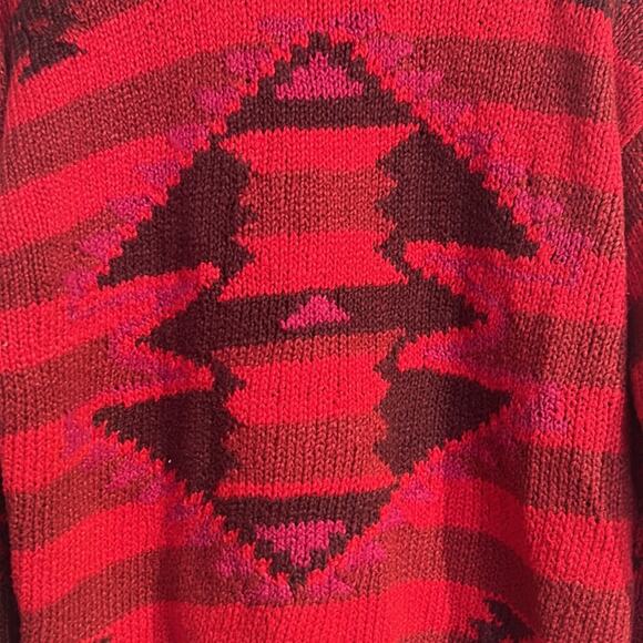 Fenn Wright & Manson Red Pink Striped Southwest 90s Sweater - Picture 2 of 7